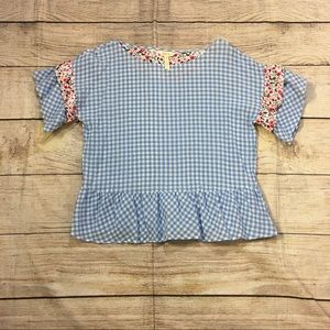 Matilda Jane  blue & white gingham check crop top Bell sleeves Size Medium